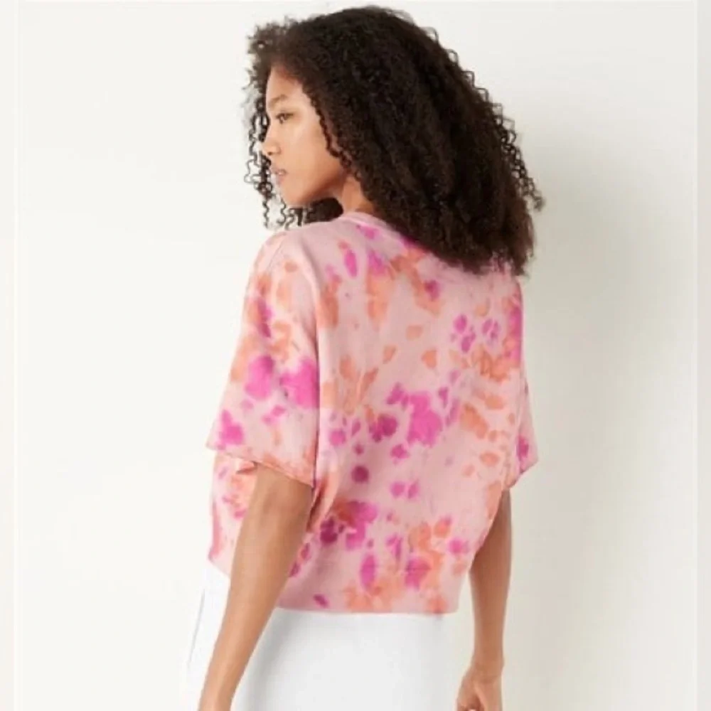 VS VICTORIAS SECRET PINK SHORT SLEEVE CROP TEE TOP SWEATSHIRT PEACH TIE DYE XL